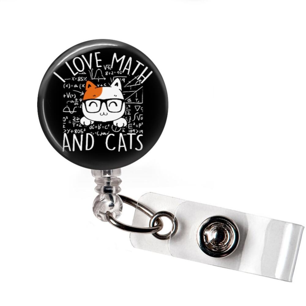 Teacher Badge Reel I Love Math and Cats Math Teacher Gift